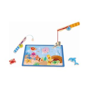 Juego de pesca magnético con base de madera